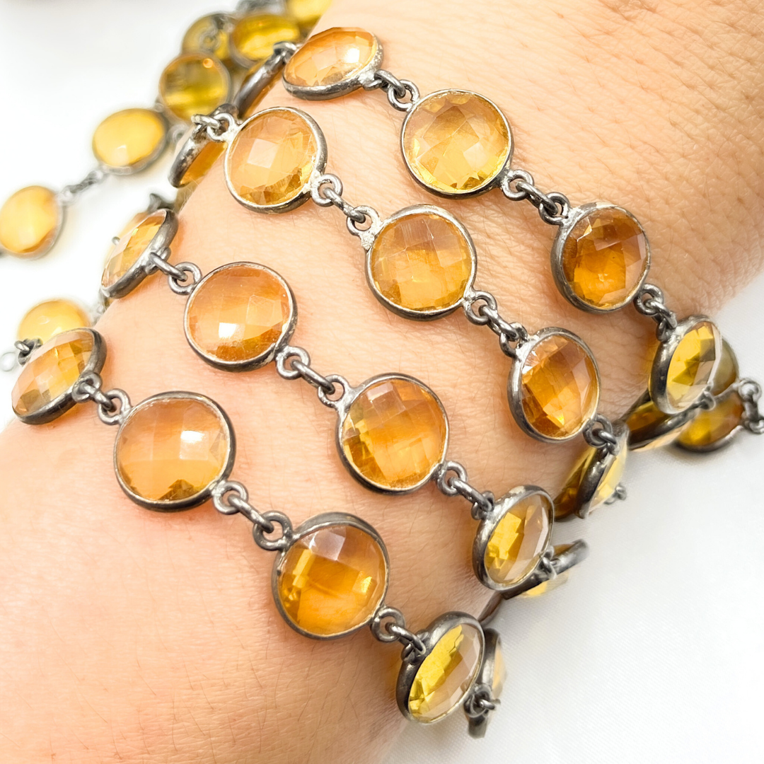 Hydro Quartz Round Shape Bezel Oxidized Wire Chain