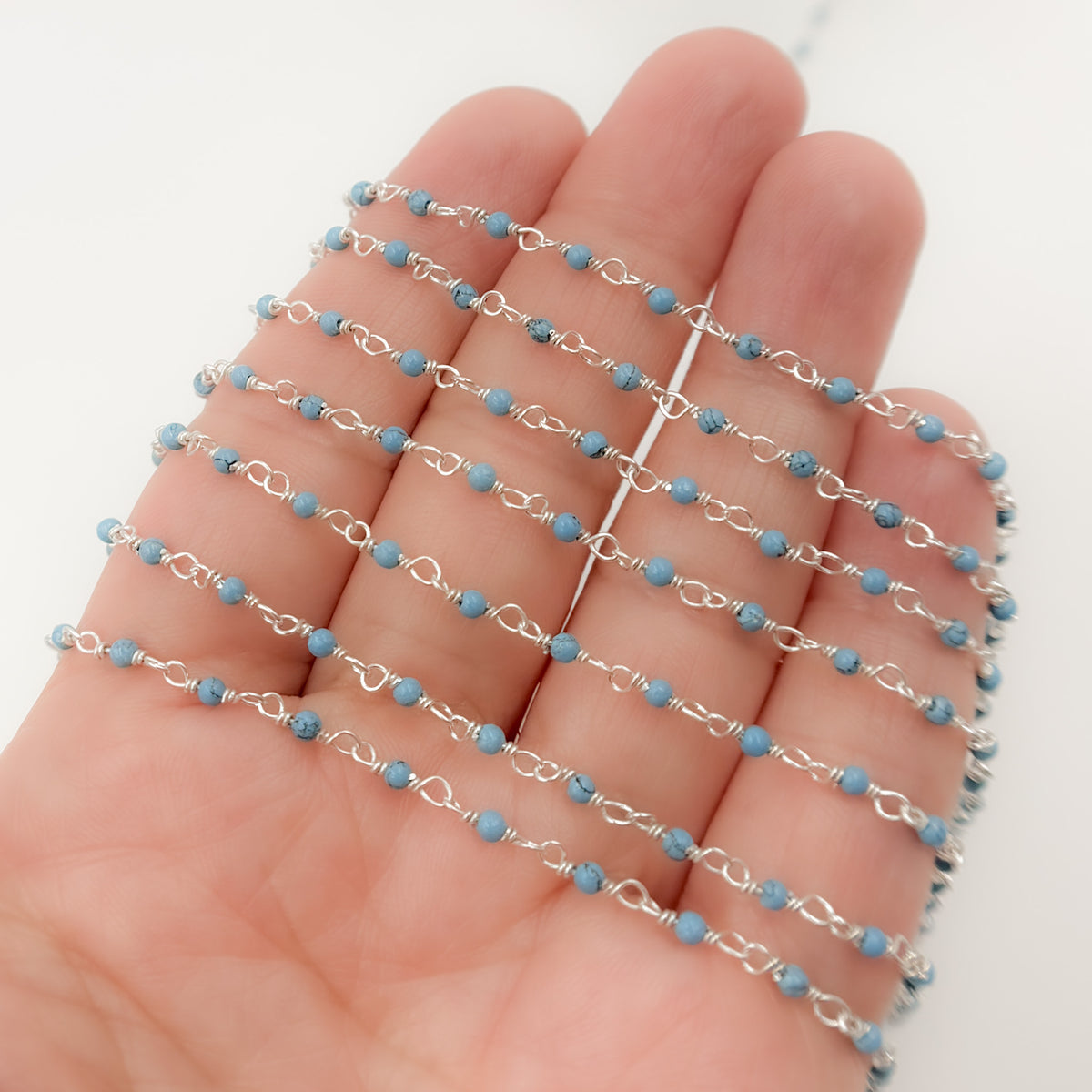 Turquoise Dainty Bead Sterling Silver Wire Chain