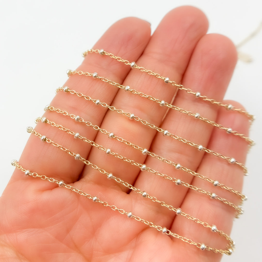 XM/S1322E/11S. 14k Gold Filled Cable with Sterling Silver Beads Satellite Chain