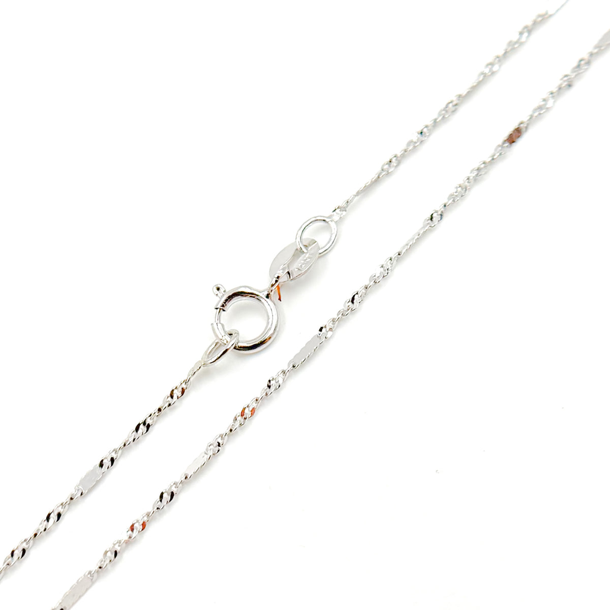 4K White Solid Gold Flat Bar and Singapore Link Necklace