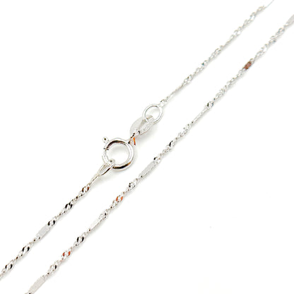 4K White Solid Gold Flat Bar and Singapore Link Necklace