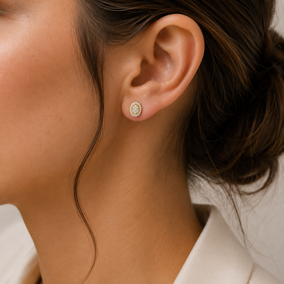 EFH52014. 14K Solid Gold and Diamonds Oval Earrings
