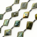 Load image into Gallery viewer, Labradorite Rhomb Shape Bezel Oxidized Wire Chain. LAB20
