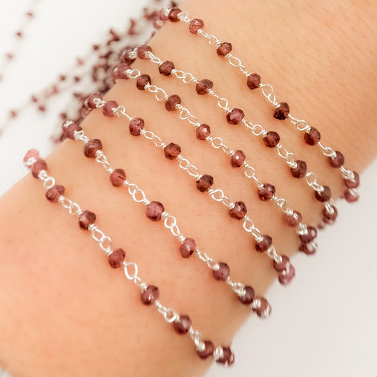 Garnet White Sterling Silver Wire Chain