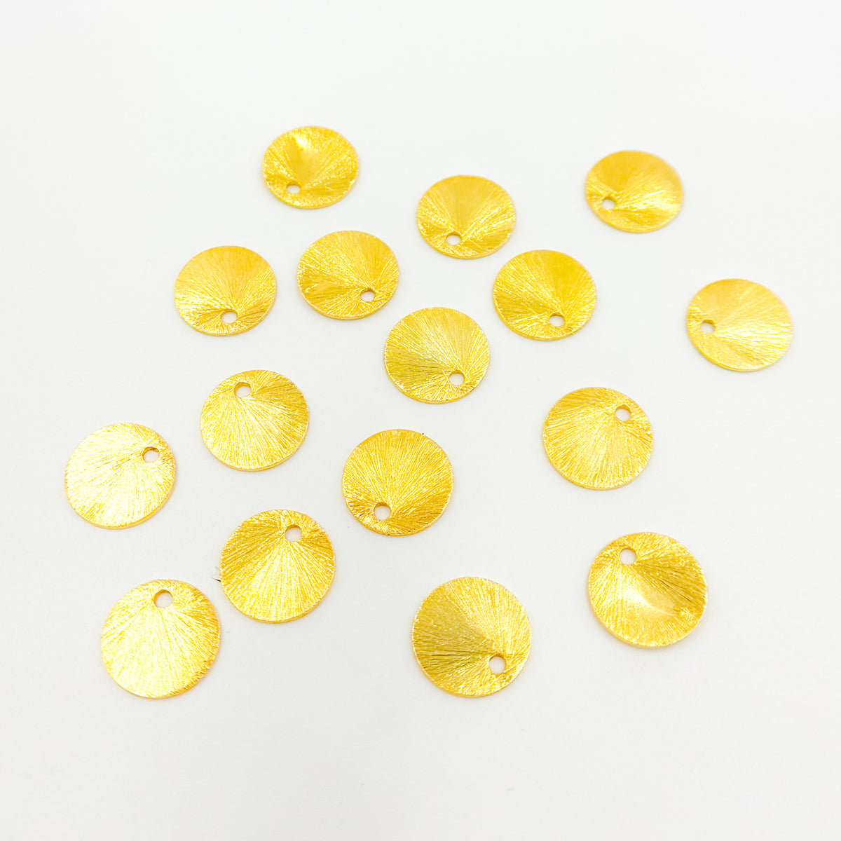 12MM Gold-plated sterling silver brushed round flat disc charm with a single hole
