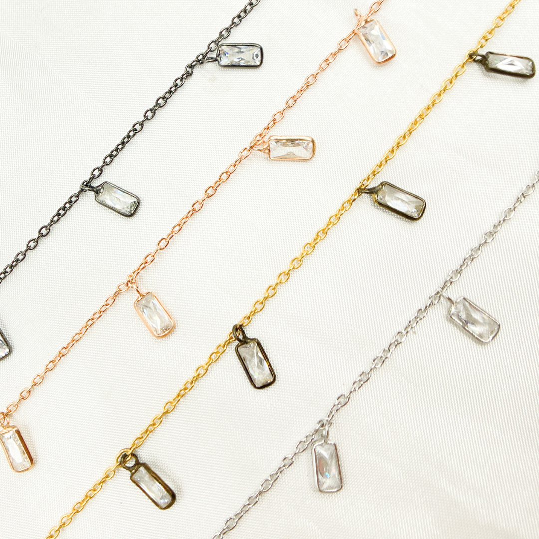 CZ1. Cubic Zirconia Rectangle Shape Dangle Chain