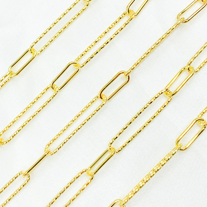 Sterling Silver Gold Plated Diamond Cut & Smooth Paperclip Chain
