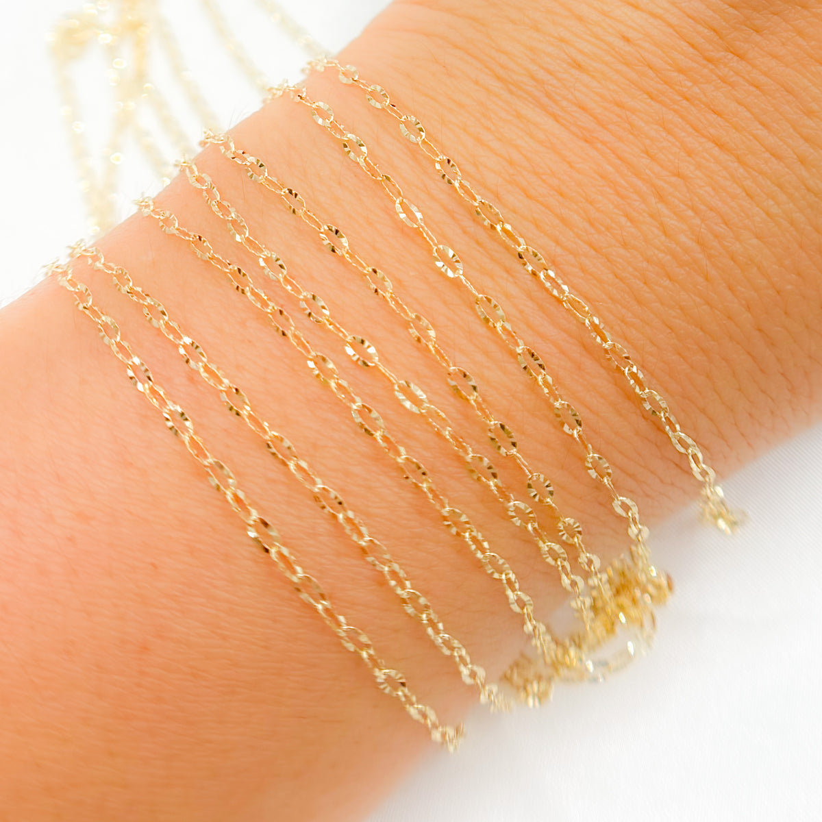 14k Solid Gold Diamond Cut Oval Link Chain