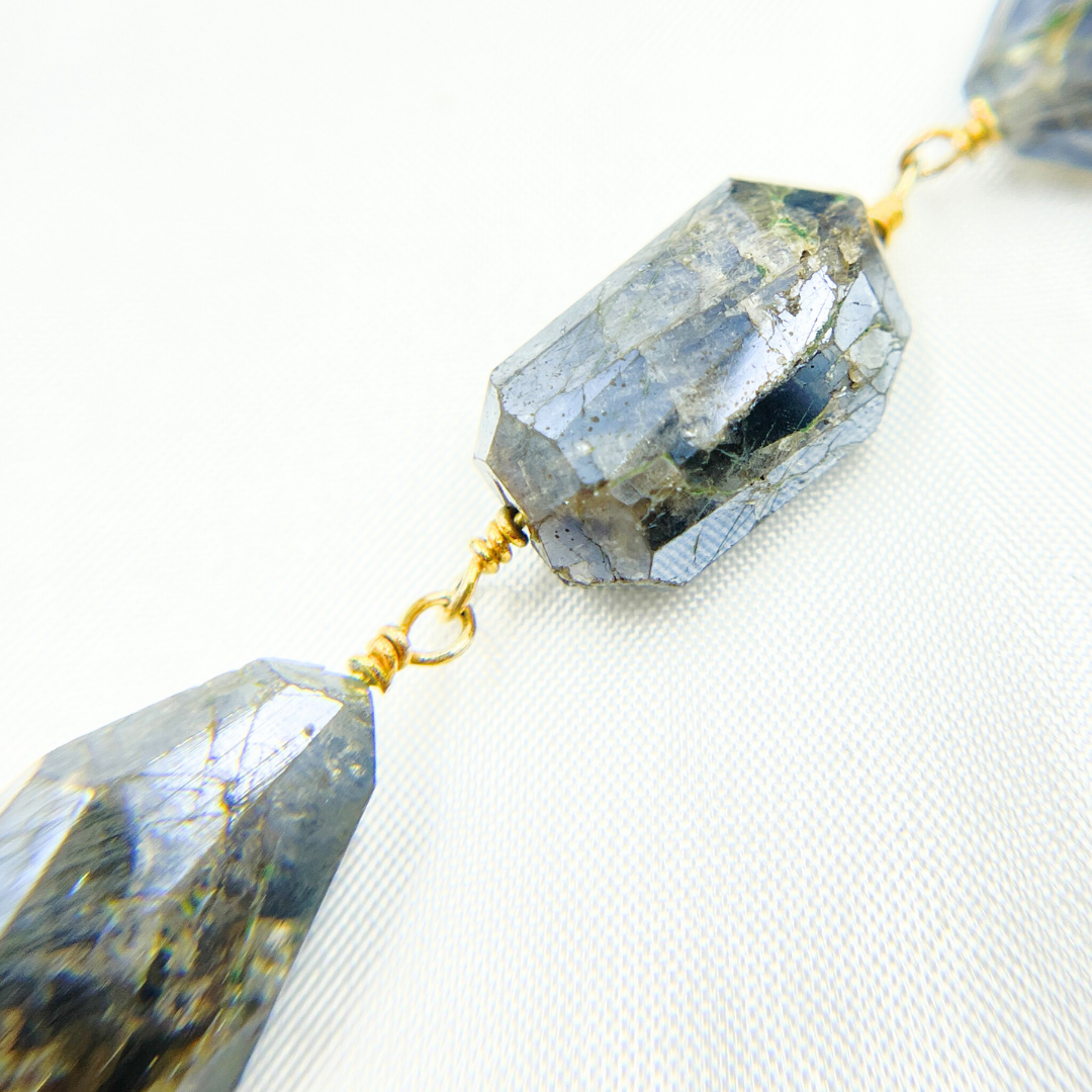 Coated Labradorite Organic Shape Gold Plated Wire Chain