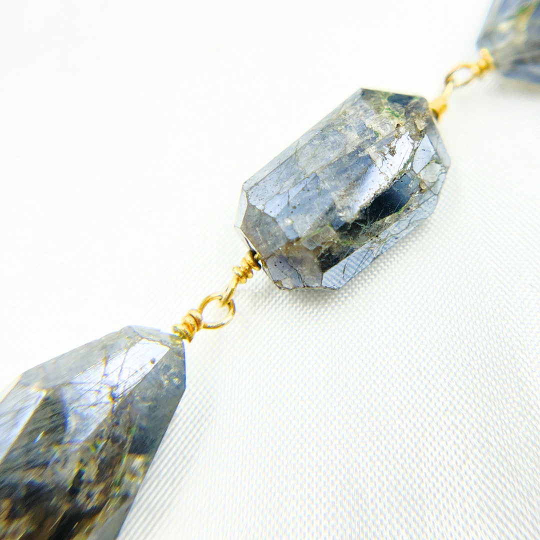 Coated Labradorite Organic Shape Gold Plated Wire Chain. CLB1