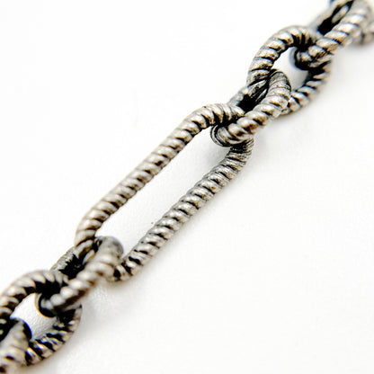 Oxidized Sterling Silver Twisted Oval and 3-Round Links Chain