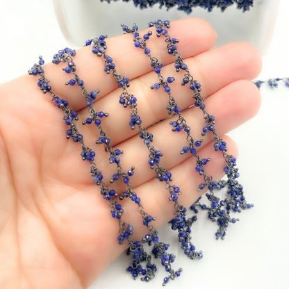 Lapis Lazuli Cluster Dangle Oxidized Wire Chain.