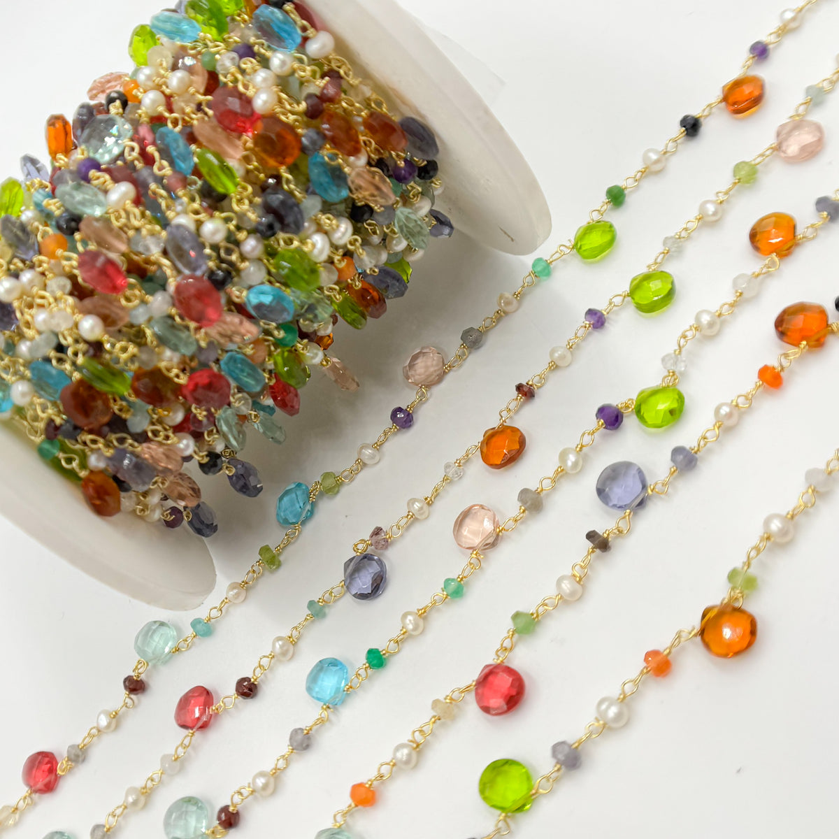 Gold Plated Sterling Silver Multi Stone Wire Wrap Chain