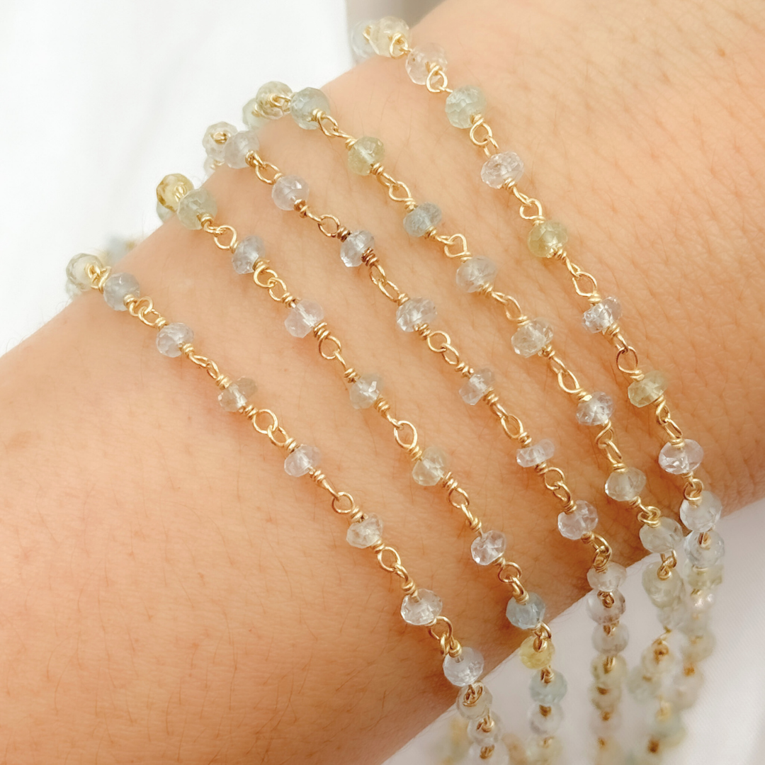 Multi Aquamarine Gold Plated Wire Chain
