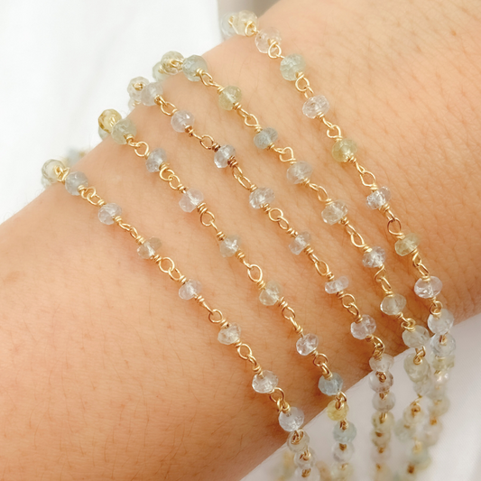 Multi Aquamarine Gold Plated Wire Chain