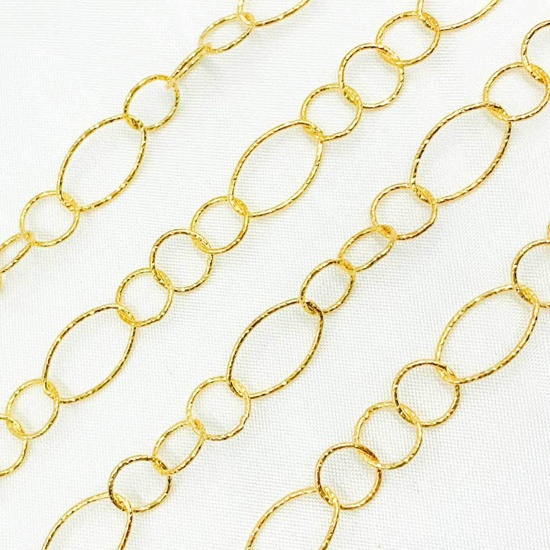 Gold Plated 925 Sterling Silver Diamond Cut Oval & Round Links Chain.