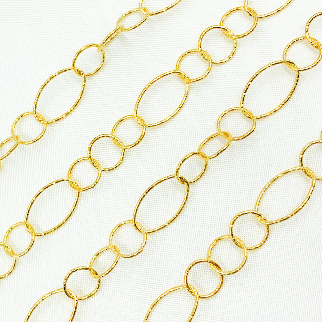 Gold Plated 925 Sterling Silver Diamond Cut Oval & Round Links Chain. Y29GP