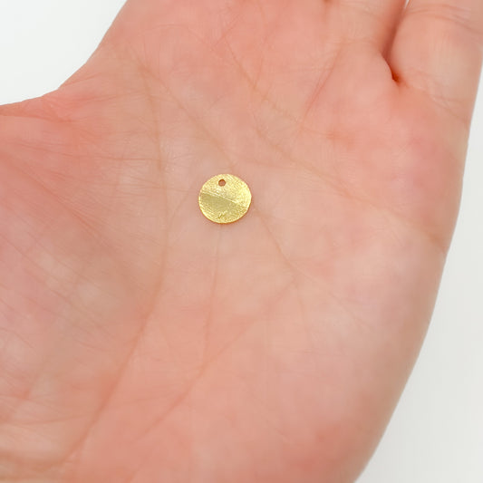 8MM Gold-plated sterling silver brushed round flat disc charm with a single hole