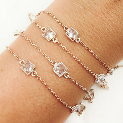 Cubic Zirconia Square Shape Connected Chain
