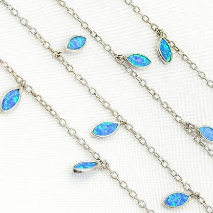 Created Blue Opal Marquise Shape Dangle Chain