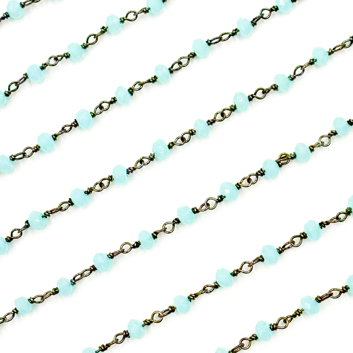 Aqua Color Chalcedony Black Rhodium 925 Sterling Silver Wire Chains