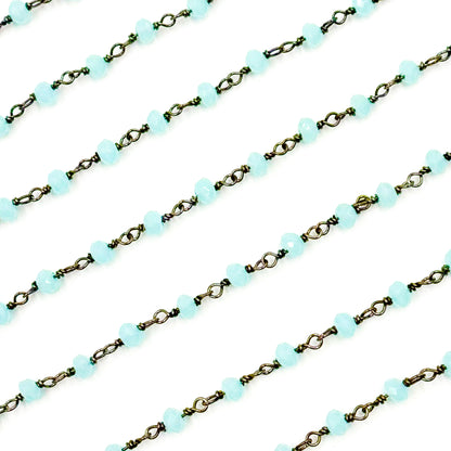 Aqua Color Chalcedony Black Rhodium 925 Sterling Silver Wire Chains