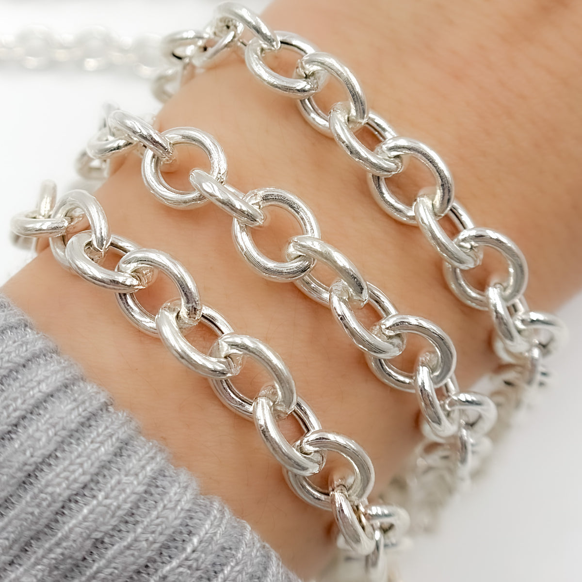 Sterling Silver Smooth Oval Cable Link Chain
