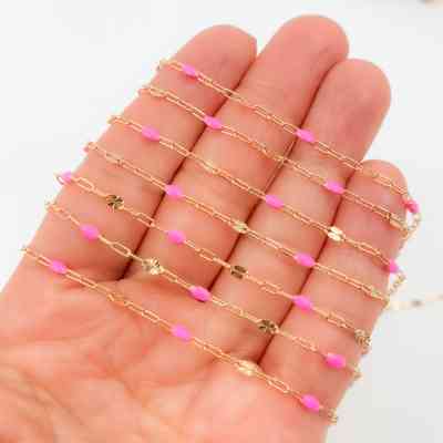 V295ENGF. 14K Gold Filled Enamel Chain with Paperclip & Diamond-Cut Marina Links