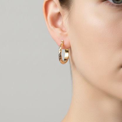 GER62. 14K Gold Diamond Cut Tri-Color Hoop Earrings