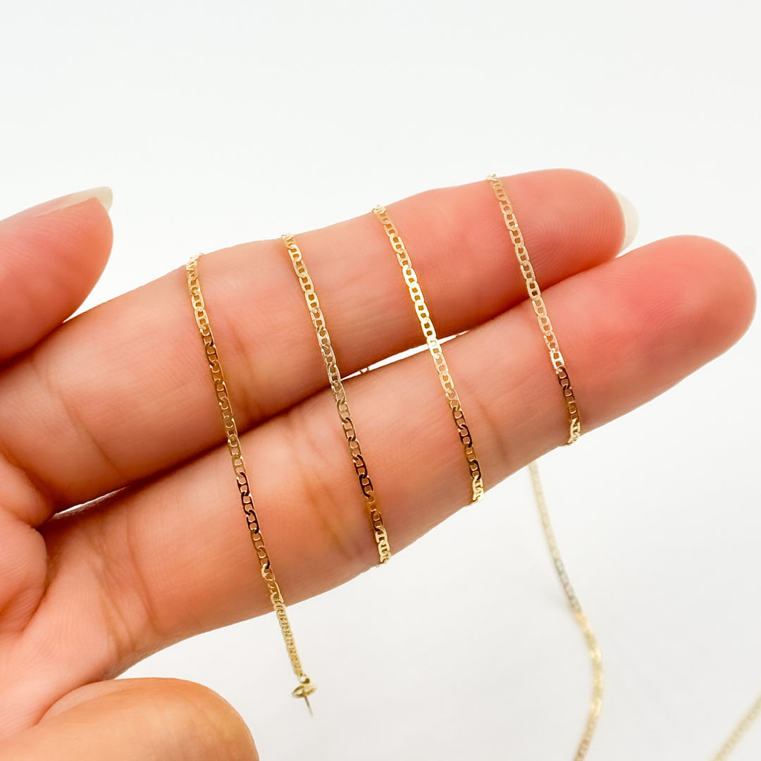 14k Solid Gold Flat Marina Link Chain