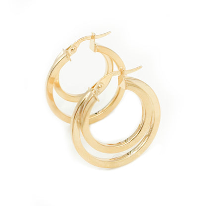 15850003992. 14K Solid Gold Fancy Hollow Double Hoop Earrings