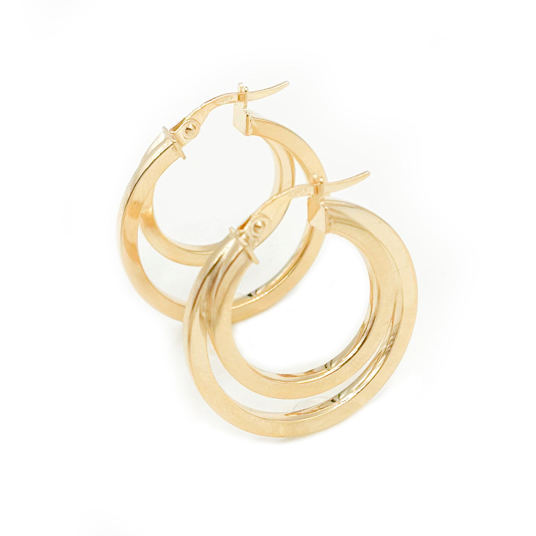 15850003992. 14K Solid Gold Fancy Hollow Double Hoop Earrings