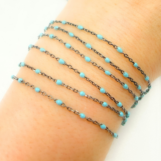 Sterling Silver Turquoise Color Enamel Marina Link Chain