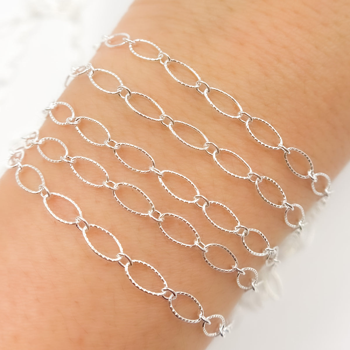 Sterling Silver Twisted Oval & Round Link Chain