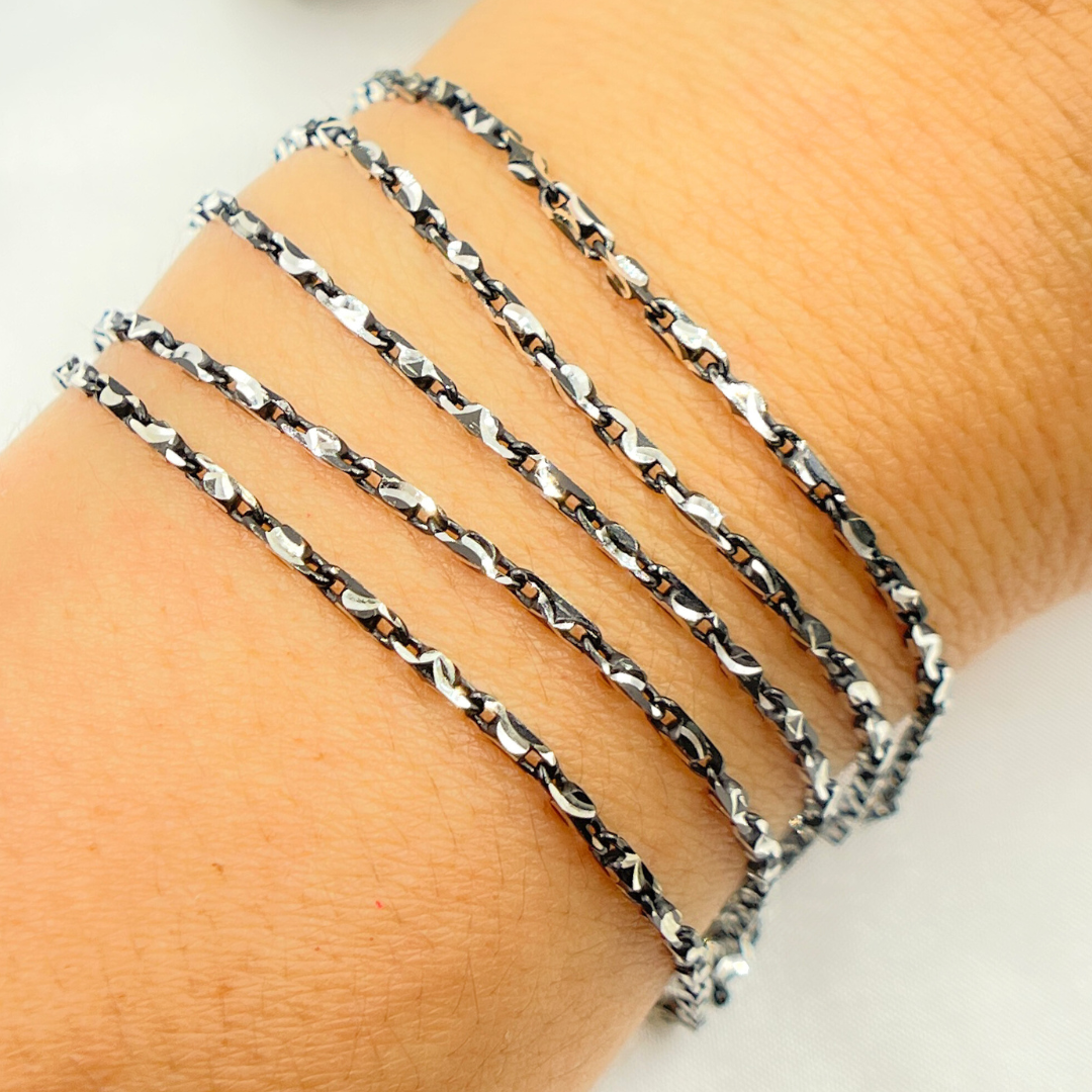Black Rhodium 925 Sterling Silver Diamond Cut Bars