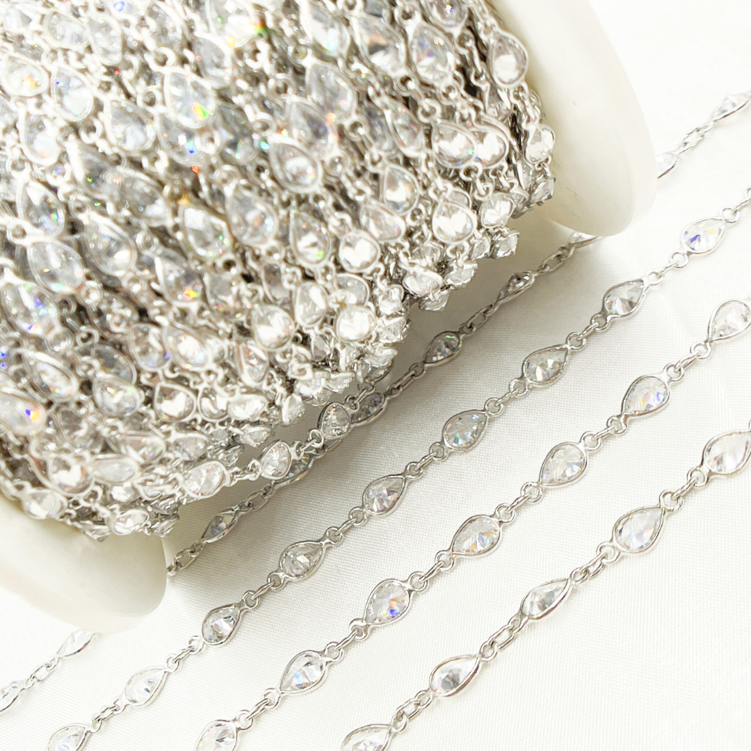 Cubic Zirconia Pear Shape Connected Chain.