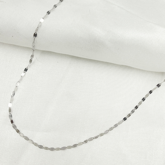 14K Solid White Gold Flat Marina Link Chain