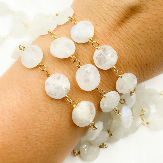 Coin Shape Moonstone Gold Plated Wire Chain