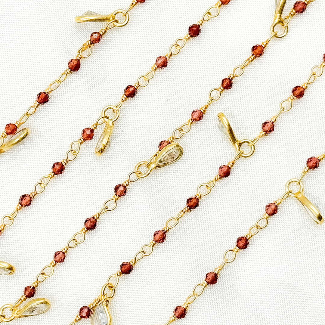 Garnet & CZ Dangle Gold Plated Wire Chain. GAR6