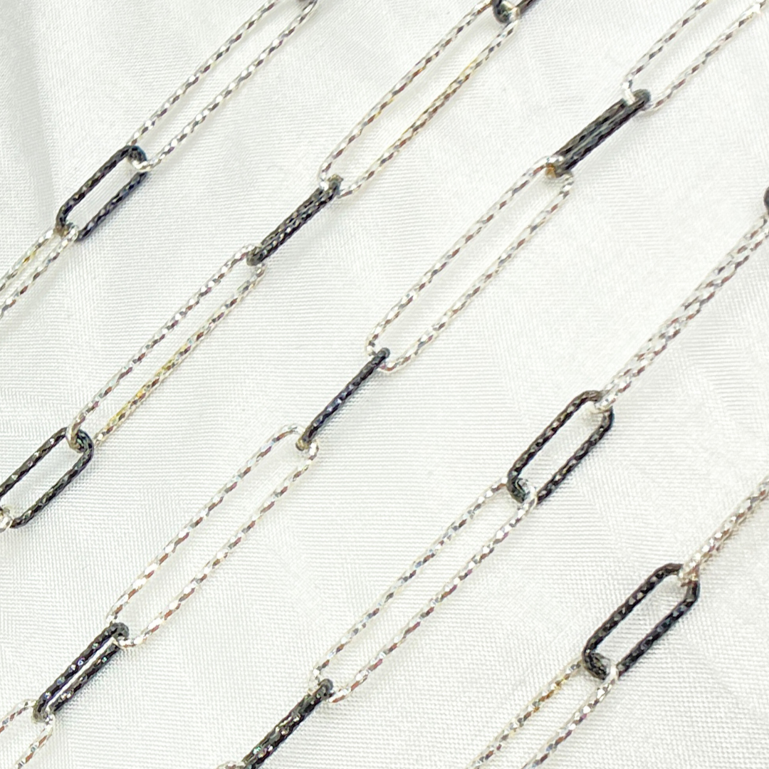 Black Rhodium & White Silver 925 Sterling Silver Diamond Cut Paperclip Chain