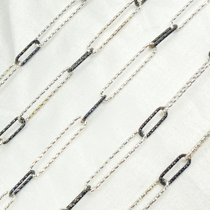 Black Rhodium & White Silver 925 Sterling Silver Diamond Cut Paperclip Chain
