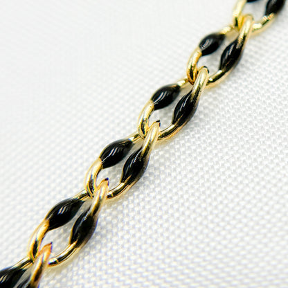 925 Sterling Silver Gold Plated Black Enamel Cable Link Chain