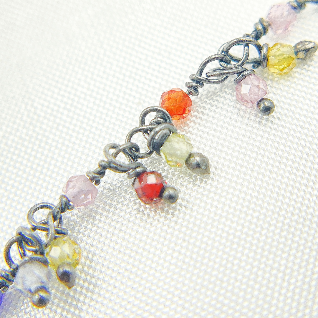 Multi Color CZ Cluster Dangle Oxidized Wire Chain.
