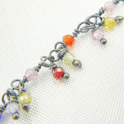Multi Color CZ Cluster Dangle Oxidized Wire Chain.