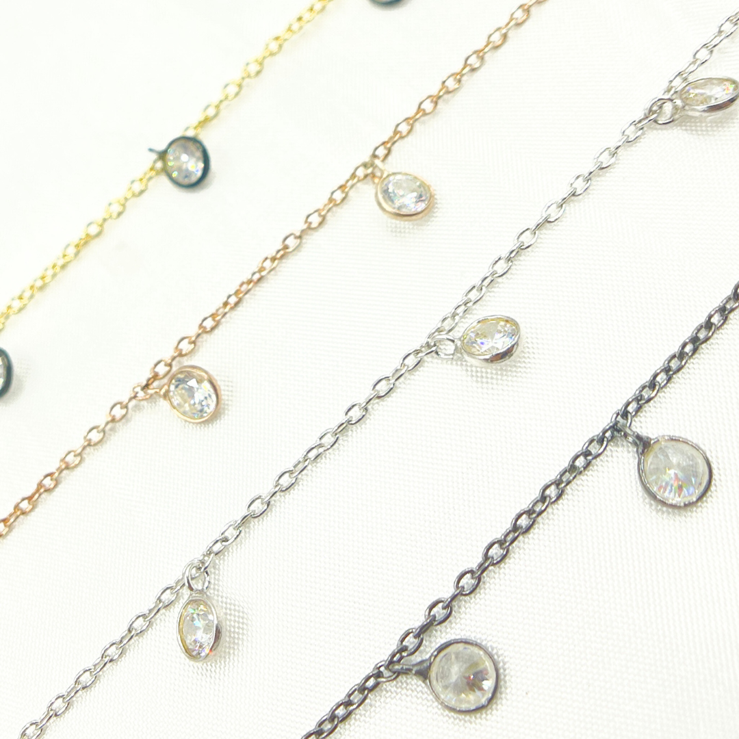 Cubic Zirconia Round 4mm Shape Dangle Chain