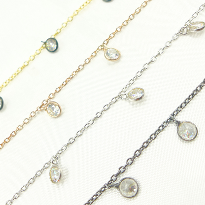 Cubic Zirconia Round 4mm Shape Dangle Chain