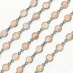 Load image into Gallery viewer, Coated Peach Moonstone Round Shape Bezel Oxidized Wire Chain. CMS17
