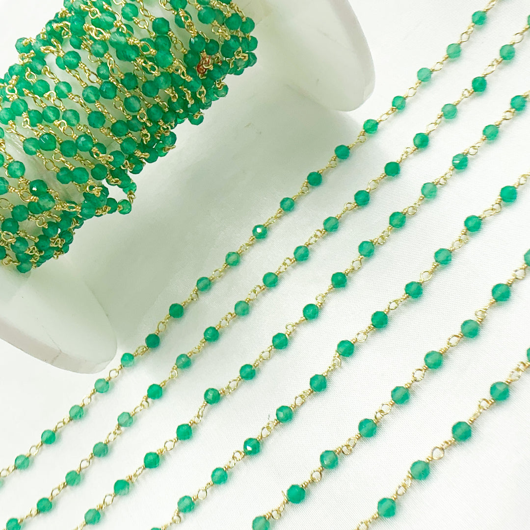 GRE9. Green Onyx Gold Plated Wire Chain