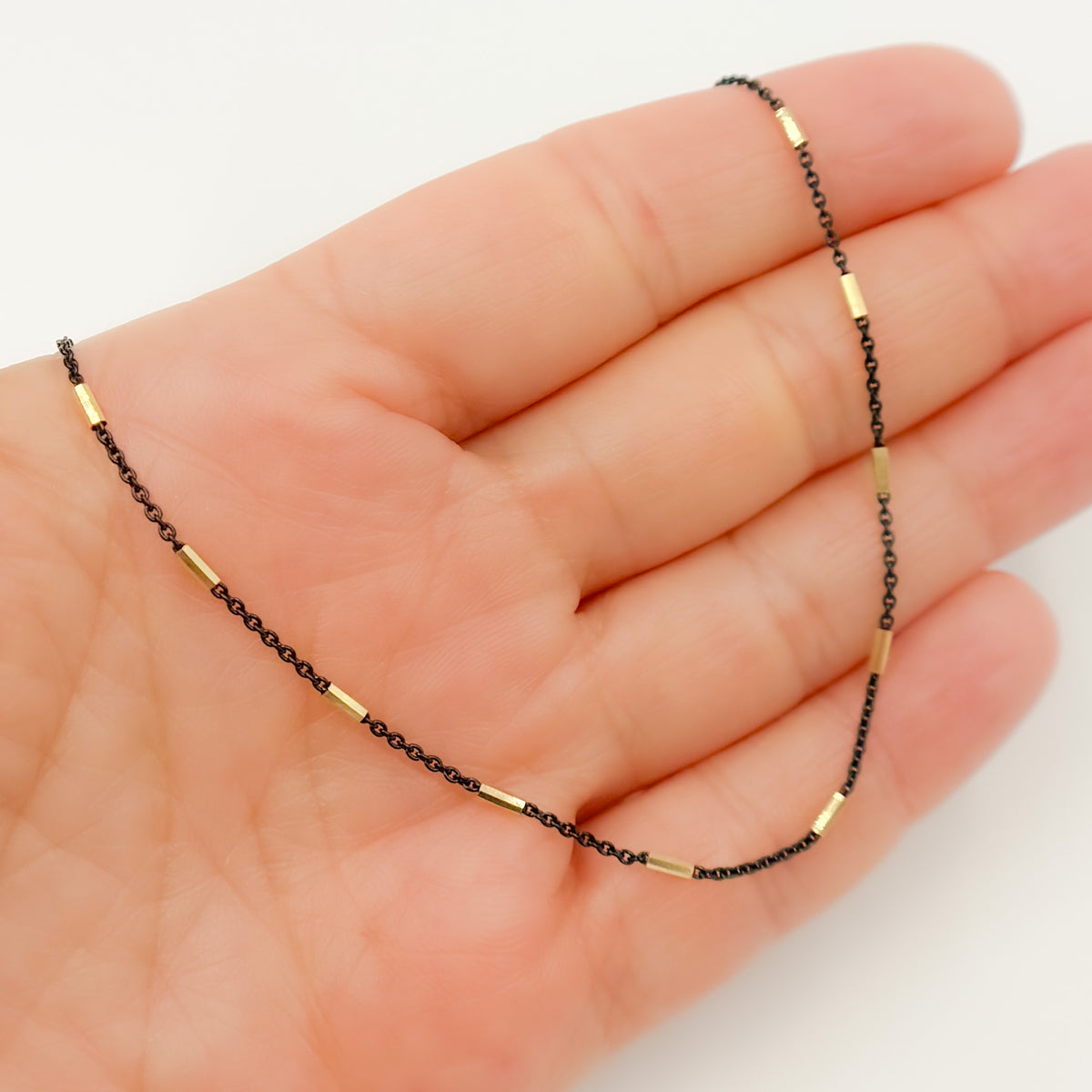 Oxidized 925 Sterling Silver Satellite Gold Plated Tube Necklace