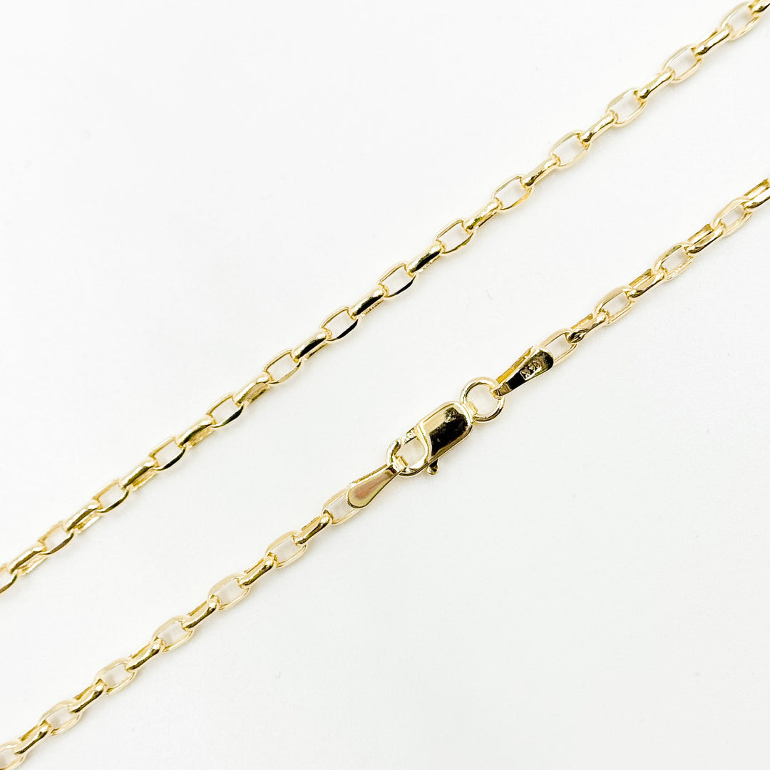 100HVR5614000. 14K Solid Yellow Gold Diamond-Cut Oval Rolo Hollow Chain Necklace